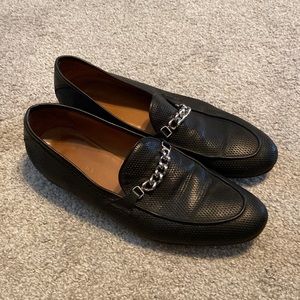 Paul Fredrick black Italian leather loafers with silver‎ chain men’s 12